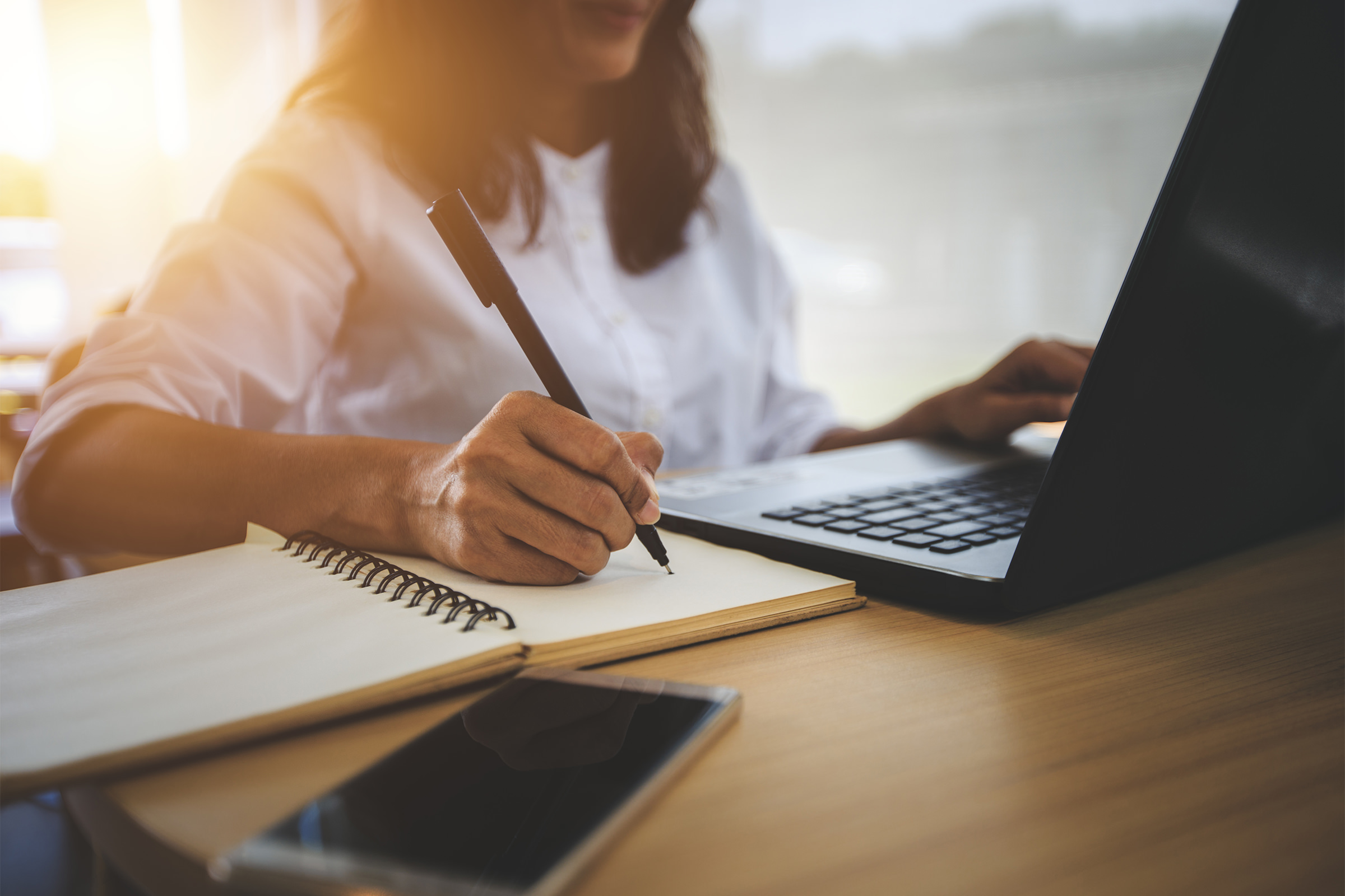 young woman with learning language during online courses using